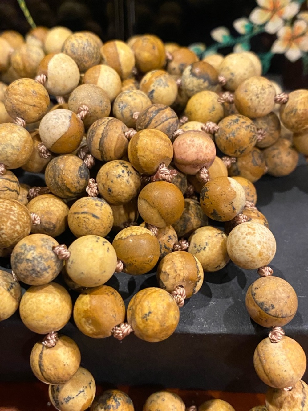 Natural Matte Picture Jasper Beaded Necklace - Earthy Yellow Brown